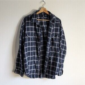 Izod Blue Plaid Flannel Button Overshirt Shacket Shirt
